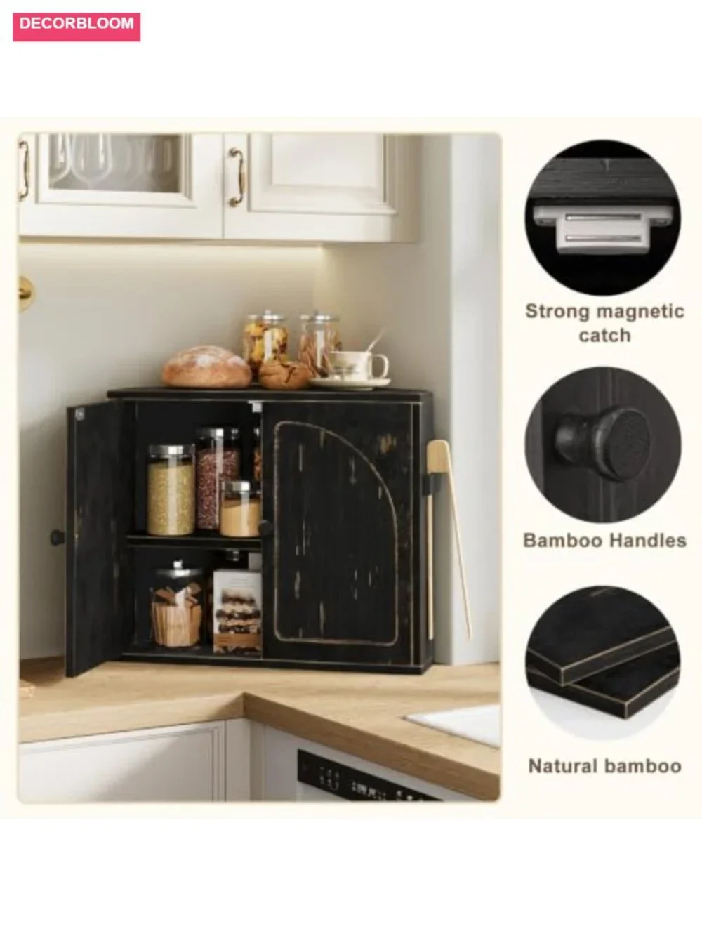 2 Tier Bamboo Bread Box for Kitchen Counter Corner Storage